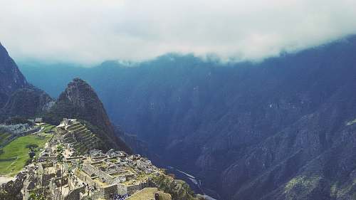 machu picchu aerial photo of Machu Picchu mountain range